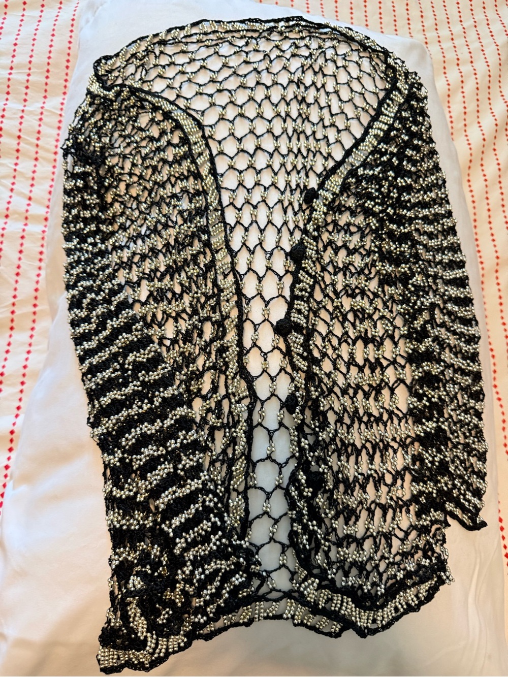 Black and Silver beaded Open-Knit Women's Sweater Cardigan
